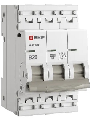 

Автоматический выключатель EKF M636320B 3P 20А (B) 6кА ВА 47-63N PROxima, M636320B