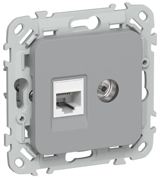 

Розетка IEK FI-AK22-1-K03 FLITE 2-местная RJ45/TV категория 5Е UTP РКТВ5е-2-0-ФлС серый, FI-AK22-1-K03