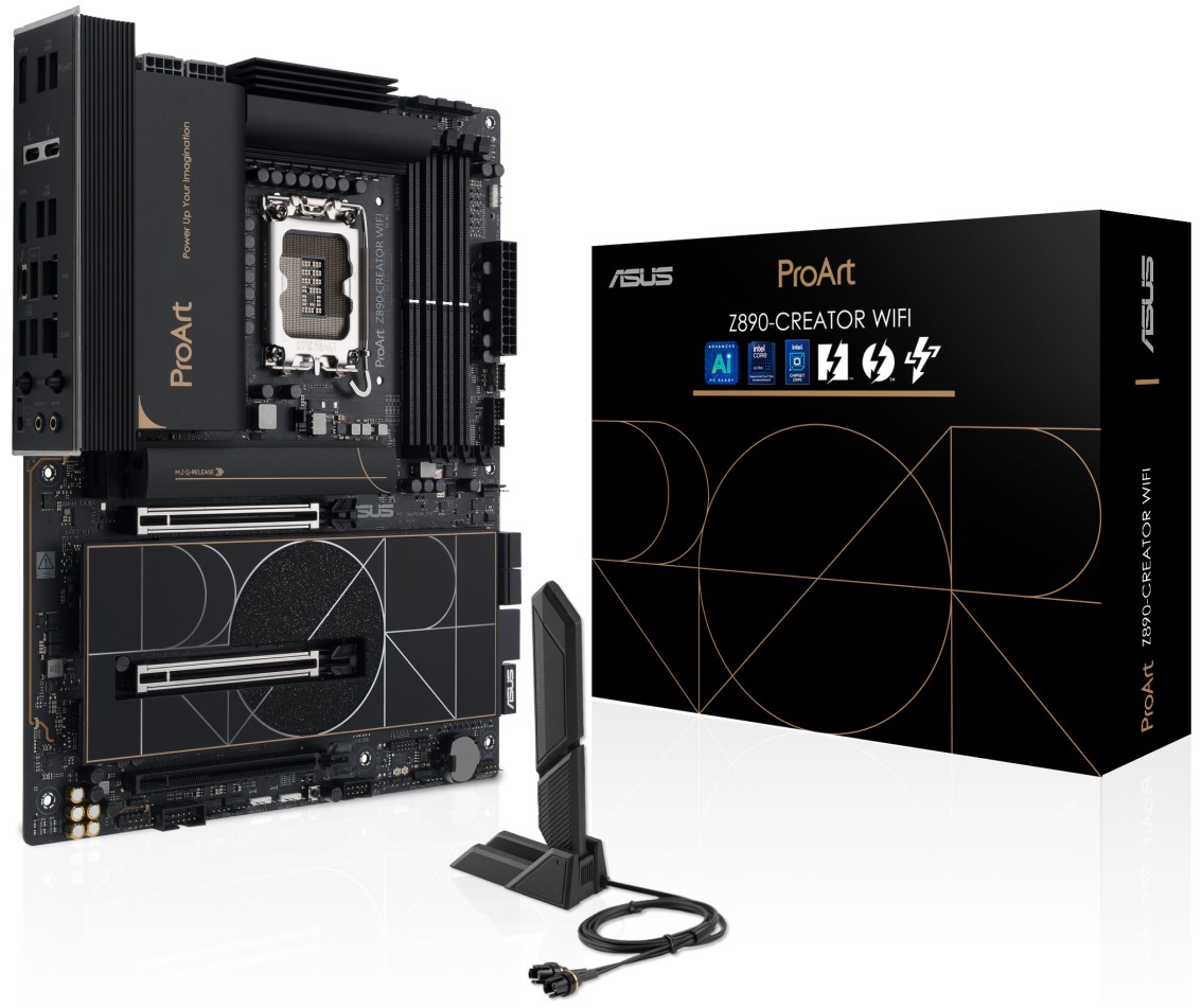 

Материнская плата ATX ASUS PROART Z890-CREATOR WIFI (LGA1851, Z890, 4*DDR5, 4*SATA, 5*M.2, WiFi, BT, 6*USB 3.2, USB 2.0, USB Type-C, 3*PCIe, DP, HDMI), PROART Z890-CREATOR WIFI