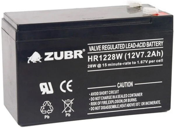 Изображение товара Аккумулятор ZUBR HR12-28W 12V 7.2Ач AGM для ибп электромобилей и эхолотов