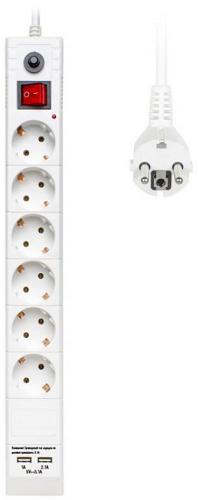 

Сетевой фильтр Buro BU-SP3_USB_2A-W 6 розеток, 3 метра, USB, 2А, белый, BU-SP3_USB_2A-W