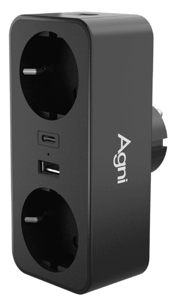 

Тройник AGNI TP-WB2U2E-black 2 розетки, 16А, 4000Вт, 220-250В, USB, Type-C, черный, TP-WB2U2E-black