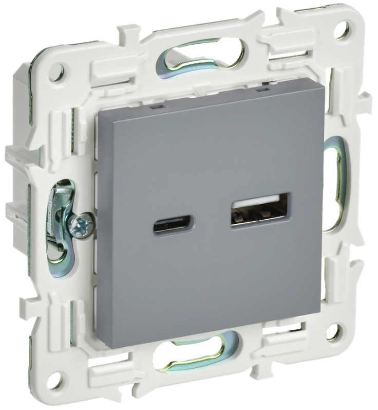 

Розетка USB IEK SK-U22-018-K03 SKANDY тип A+тип C 18Вт SK-R13Gr серая, SK-U22-018-K03