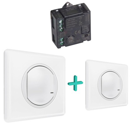 Набор Legrand 067777 Celiane with NETATMO, для управления освещением c 2-х мест, микромодуль реле 300 Вт 240В, два умных беспроводных 1-кл выкл, белый