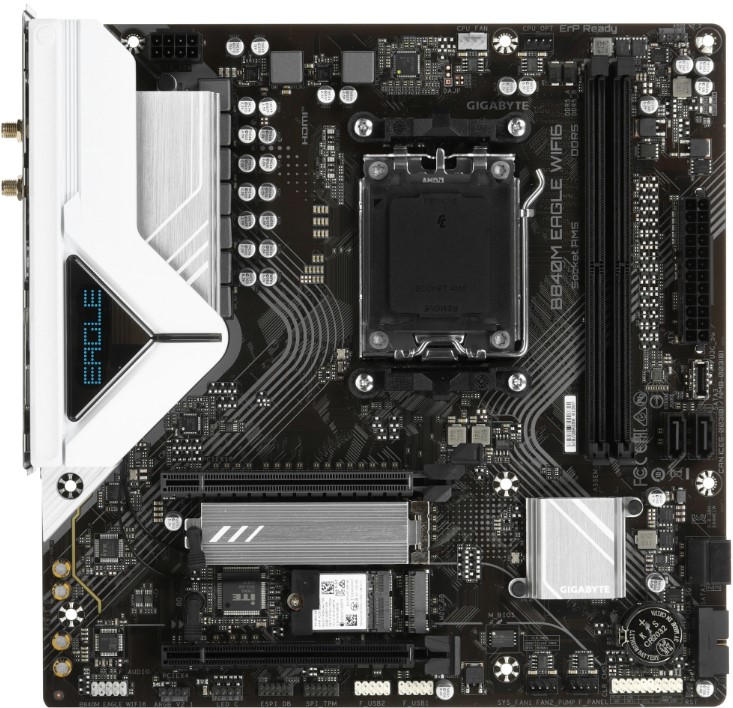

Материнская плата mATX GIGABYTE B840M EAGLE WIFI6 (AM5, AMD B840, 2*DDR5 (7600), 2*PCIe, 2*M.2, 4*SATA, WiFi, BT, 2*USB 3.2, 4*USB 2.0, HDMI, DP), B840M EAGLE WIFI6