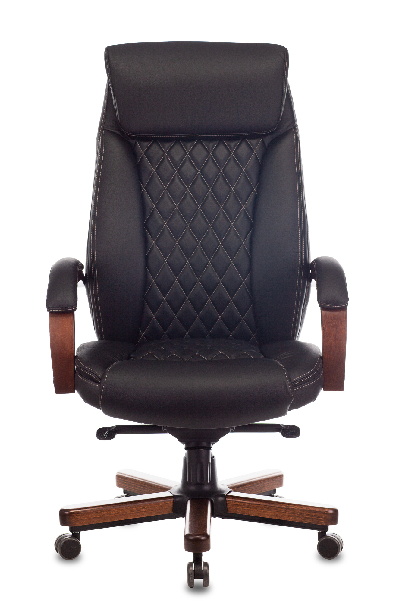 

Кресло Бюрократ T-9924WALNUT руководителя, цвет черный кожа с подголов. крестовина металл/дерево, T-9924WALNUT
