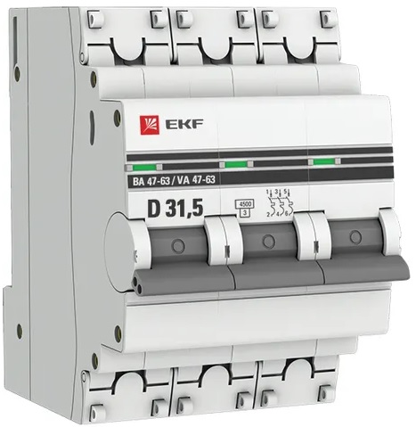

Автоматический выключатель EKF mcb4763-3-31.5D-pro 3P 31,5А (D) 4,5kA ВА 47-63, mcb4763-3-31.5D-pro