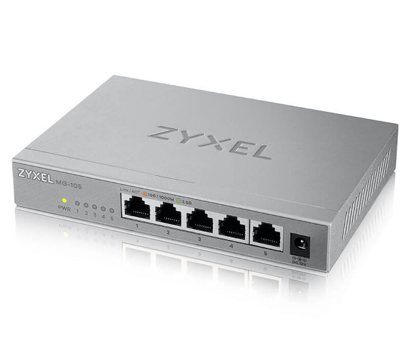 

Коммутатор ZYXEL XMG-105 мультигигабитный, 5xRJ-45: 1/2.5G, 1xSFP+, настольный, бесшумный, XMG-105