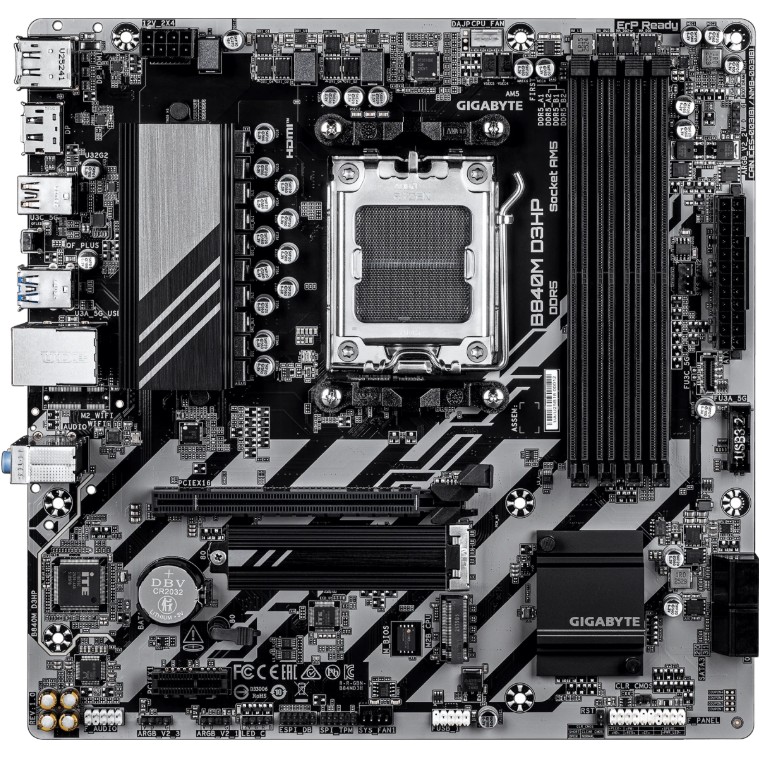 

Материнская плата mATX GIGABYTE B840M D3HP (AM5, AMD B840, 4*DDR5, PCIe, 2*M.2, 4*SATA, 3*USB 2.0, 2*USB 3.2, USB Type-C, HDMI, 2*DP), B840M D3HP