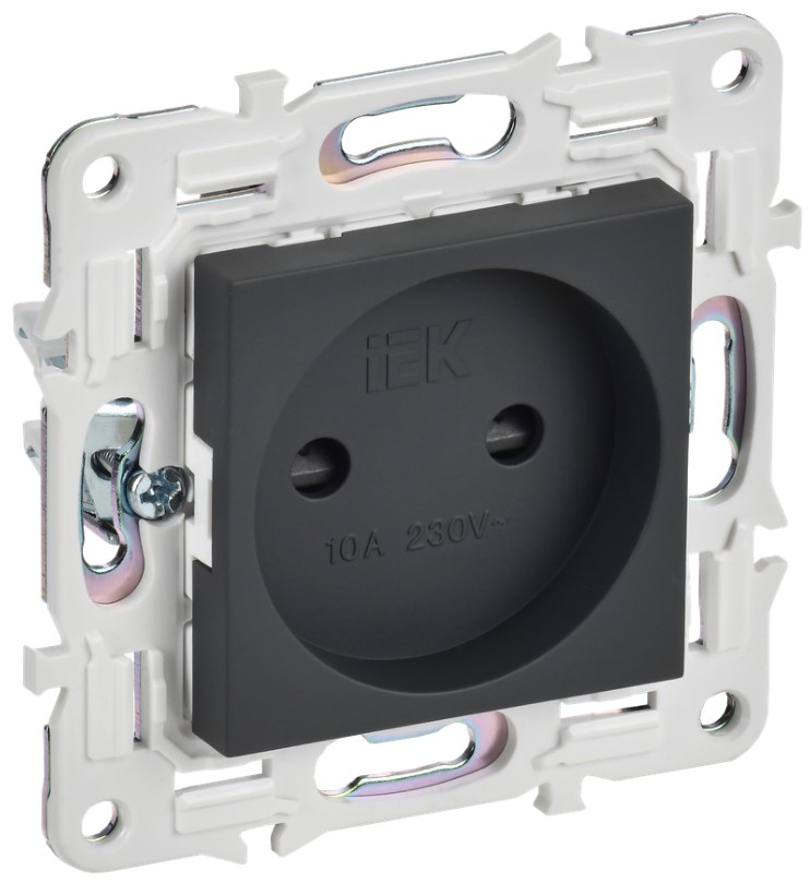 

Розетка без заземления IEK SK-R13-10-K53 SKANDY с защитными шторками 10А SK-R01G графит, SK-R13-10-K53