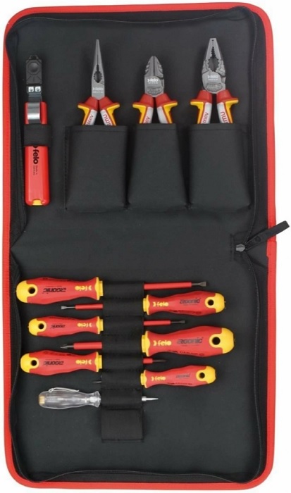 

Набор отверток Felo 41381104 диэлектрических SL/PH/PZ E-Slim ERGONIC, бокорезов, плоскогубцев, длинногубцев, стриппера и отвертки тестера напряжения с, 41381104