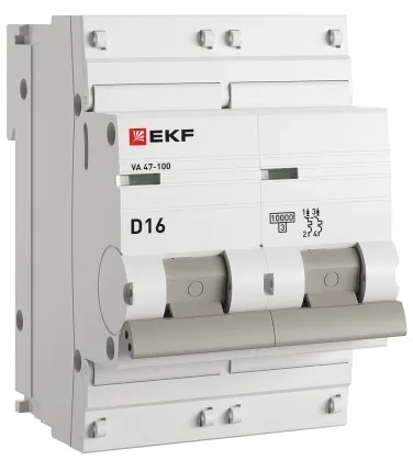

Автоматический выключатель EKF mcb47100-2-16D-pro 2P 16А (D) 10kA ВА 47-100 PROxima, mcb47100-2-16D-pro