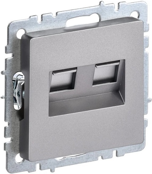 

Розетка компьютерная двойная IEK BR-K20-2-K46 BRITE RJ45 кат.6 РК11-2-БрС Сталь, BR-K20-2-K46