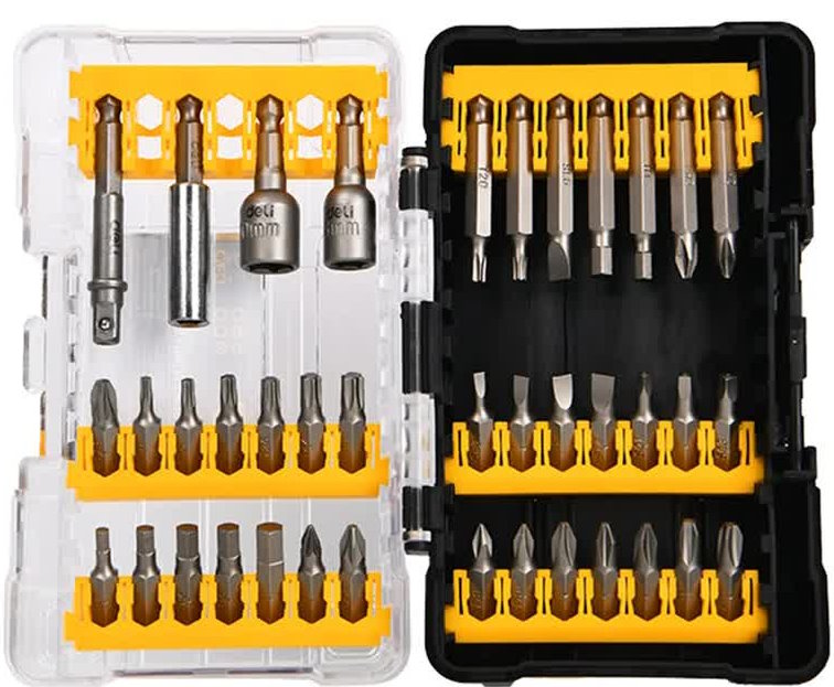 

Набор бит Deli DL251202 и адаптеров 39 предметов в пластиковом кейсе сталь Cr-V, DL251202