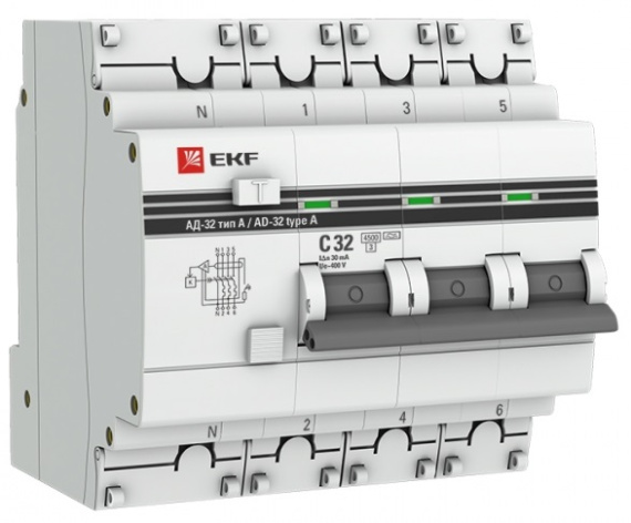 Изображение товара Дифференциальный автомат EKF DA32-32-30-4P-a-pro 400 В для защиты сети