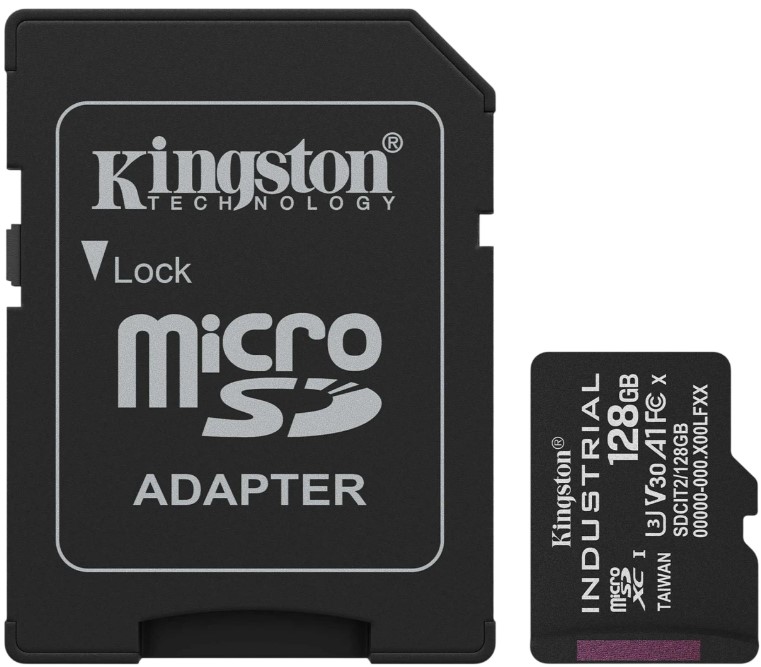 

Промышленная карта памяти microSDXC 128GB Kingston SDCIT2/128GB Class 10 UHS-I U3 V30 A1 TLC в режиме pSLC, темп. режим от -40гр. до +85гр., с адаптер, SDCIT2/128GB