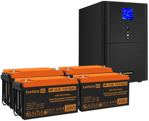 Изображение товара Комплект Exegate SineTower SZ-5000.LCD.AVR.2SH.1C13.T.RJ.USB мощный ИБП для защиты оборудования