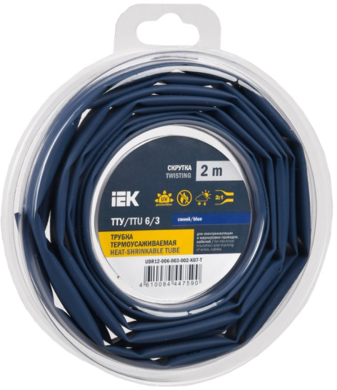Изображение товара Термоусадочная трубка IEK UDR12-006-003-002-K07-T 2 м синяя для электропроводки