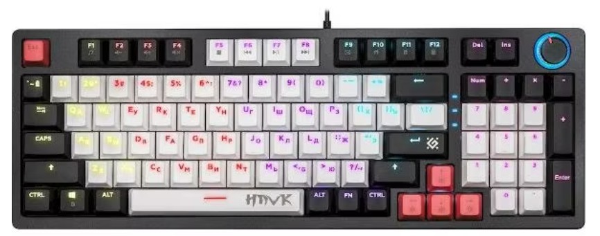 

Клавиатура Defender Hawk GK-418 45418 механическая RU,радужн,97кн,1,5м,крас.свитч., Hawk GK-418