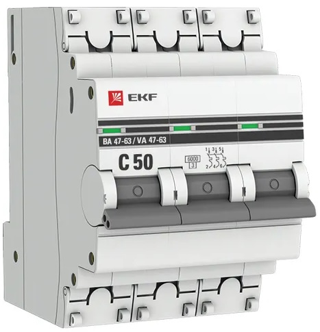 

Автоматический выключатель EKF mcb4763-6-3-50C-pro 3P 50А (C) 6кА ВА 47-63, mcb4763-6-3-50C-pro