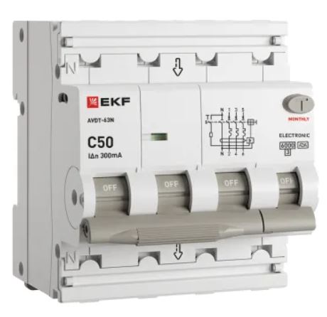 

Автомат дифференциальный EKF D63N46EA50C300 АВДТ-63N 3P+N 50А характеристика C 300мА тип A электронный 6кА PROXIMA, D63N46EA50C300