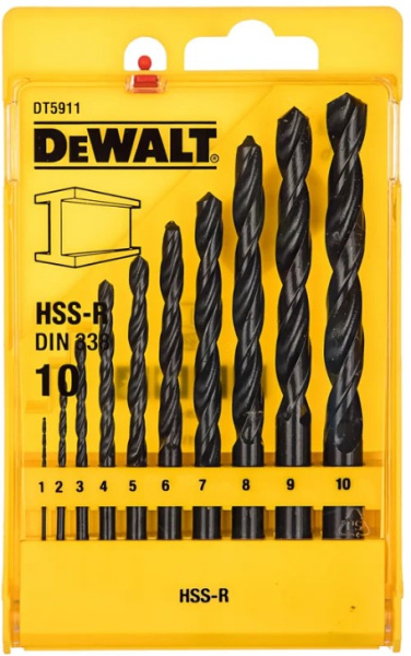 Изображение товара Набор сверл DeWALT DT 5911 для металла, 10 шт, диаметр 1-10 мм