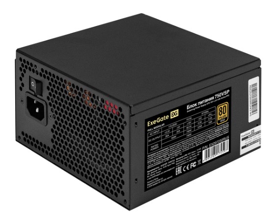 

Блок питания ATX Exegate 750VSP FС EX297232RUS 750W 80 PLUS GOLD, APFC, КПД 90%, 120mm fan, 24pin, 2, 750VSP FС