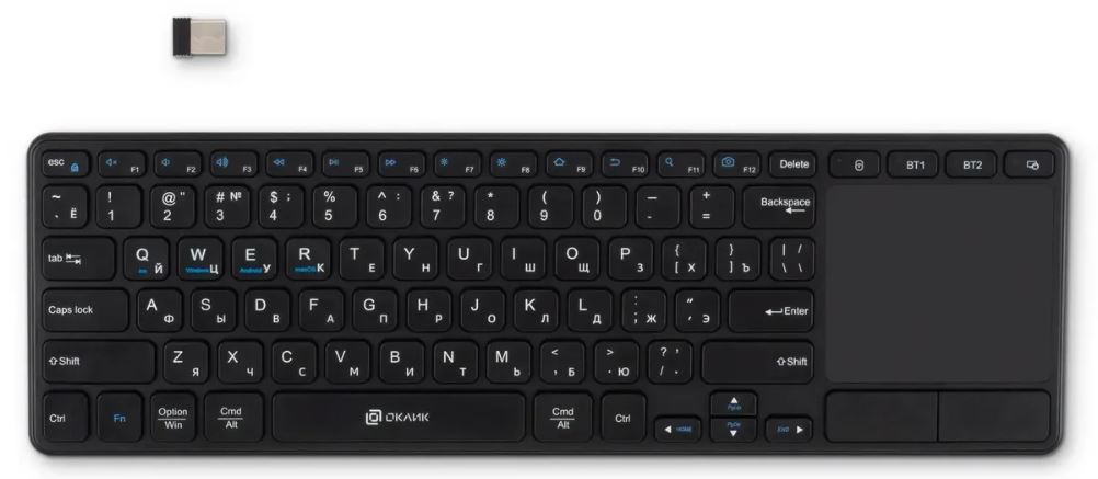 

Клавиатура Wireless Oklick K614W 1979327 черная, USB, slim, Multimedia Touch, 85 кл, K614W