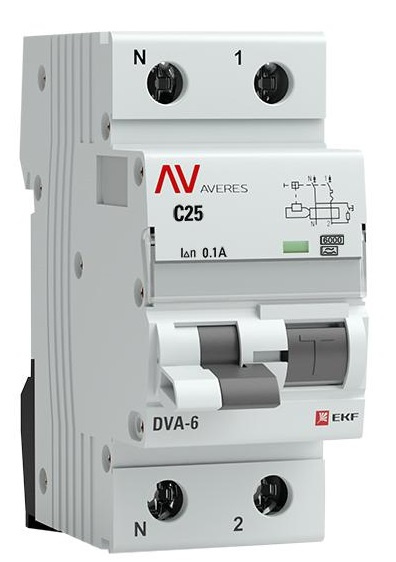 Изображение товара Автомат EKF rcbo6-1pn-25C-100-a-av дифференциальный 25 А 6 кА