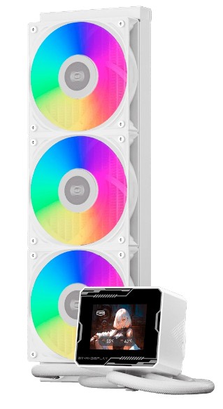 

Система охлаждения жидкостная PCCooler GT360M Display ARGB WH LGA1200/1700/1851/AM4/AM5 (310W, 33.7dBa), GT360M Display ARGB WH