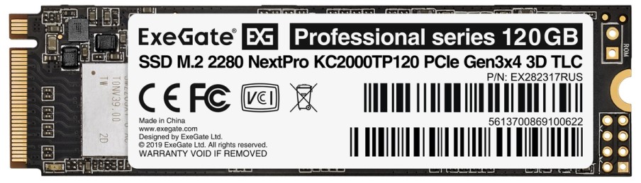 

Накопитель SSD M.2 2280 Exegate NextPro KC2000TP120 EX282317RUS 120GB 1200/600MB/s PCIe Gen3x4, NVMe, 3D TLC 40 TBW MTBF 2M, NextPro KC2000TP120