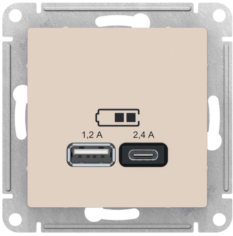 

Розетка USB Systeme Electric ATN000239 AtlasDesign А+С, 5В/2,4А, 2х5В/1,2А, механизм, Бежевый, ATN000239