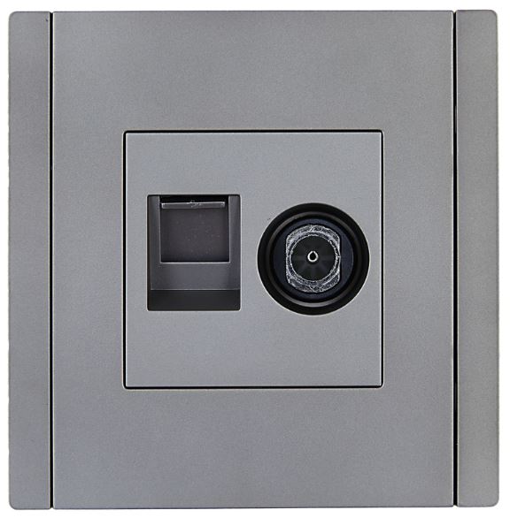 

Розетка комбинированная IEK FP-AK20-1-K46 FORTE&PIANO TV+RJ45 кат.5E FP536 сталь, FP-AK20-1-K46