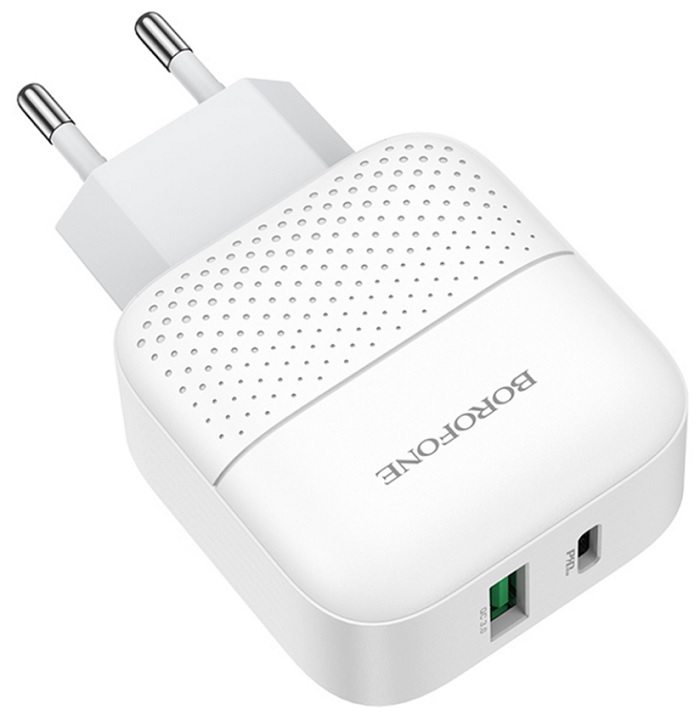 

Зарядное устройство сетевое Borofone BA46A 1USB+1Type-C 3.0A PD 18W+QC3.0 быстрая зарядка White, BA46A