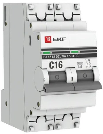 

Автоматический выключатель EKF mcb4763-DC-2-16C-pro 2P 16А (С) 6кА ВА 47-63 DC, mcb4763-DC-2-16C-pro