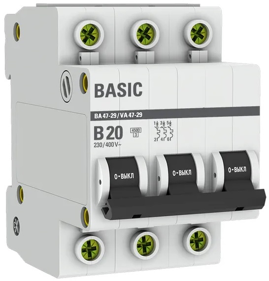 

Автоматический выключатель EKF mcb4729-3-20-B 3P 20А (B) 4,5кА ВА 47-29, mcb4729-3-20-B