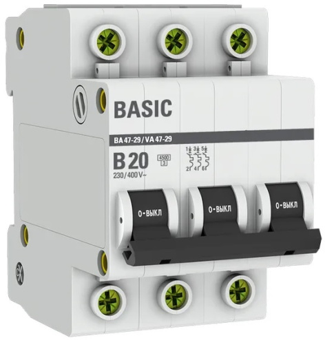 Изображение товара Автоматический выключатель EKF mcb4729-3-20-B 20 А 3 полюса IP20