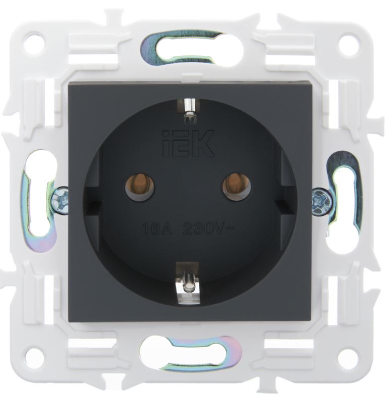 

Розетка с заземлением IEK SK-R11-16-K53 SKANDY без защитных шторок 16А SK-R05G Графит, SK-R11-16-K53