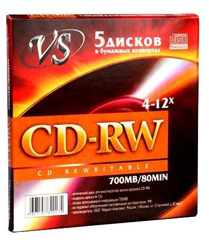 Диск CD-RW VS VSCDRWK501 80 4-12x конверт/5 (620175)