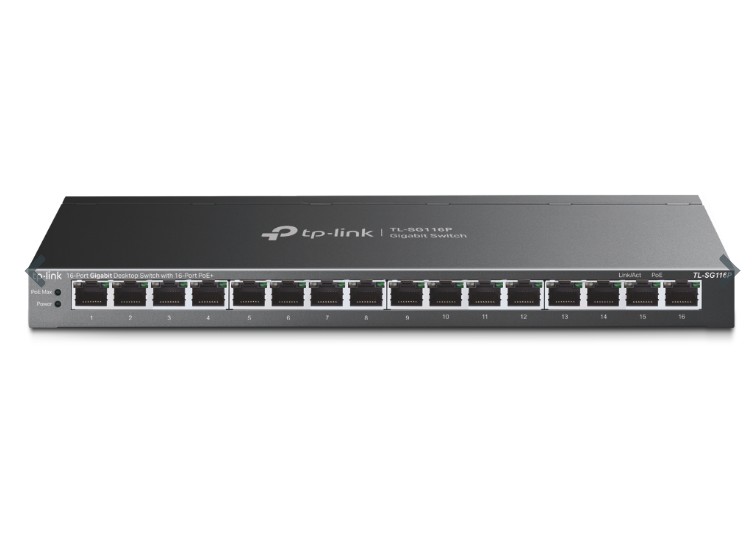 

Коммутатор TP-LINK TL-SG116P настольный с 16 гигабитными портами PoE+, TL-SG116P
