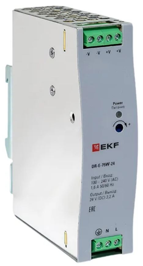 

Блок питания EKF DR-E-75W-24 на дин рейку 75 Вт, 220 В AC /24 В DC, DR-E-75W-24