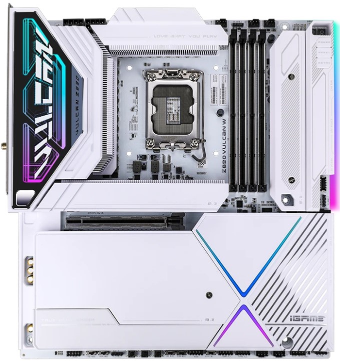 

Материнская плата E-ATX Colorful iGame Z890 VULCAN W V20 (LGA1851, Z890, 4*DDR5, 2*PCIe, 5*M.2, 6*SATA, WiFi, BT, 6*USB 3.2, 2*USB Type-C, HDMI, DP), iGame Z890 VULCAN W V20