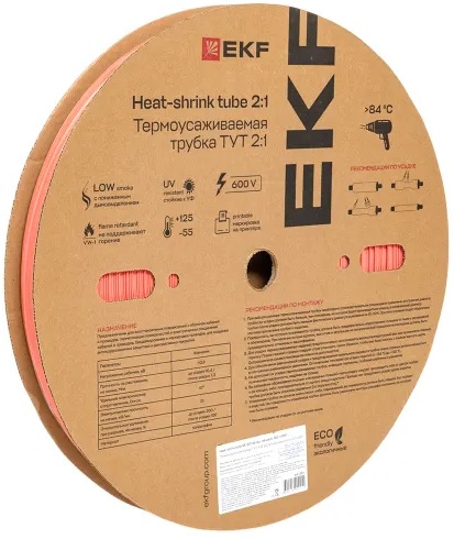 

Термоусаживаемая трубка EKF tut-20-r ТУТ нг 20/10 красная рулон, tut-20-r