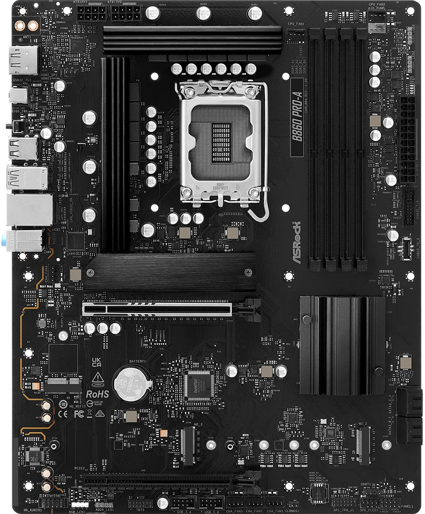 

Материнская плата ATX ASRock B860 PRO-A (LGA1851, B860, 4*DDR5 (8666), 2*PCIe, 3*M.2, 4*SATA, 6*USB 3.2, 2*USB 2.0, HDMI, DP), B860 PRO-A