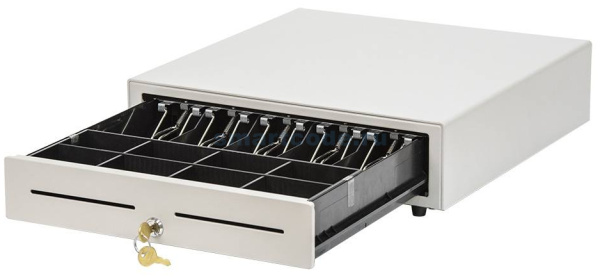 Изображение товара Денежный ящик АТОЛ EC-410-W с электромеханическим замком и горизонтальным лотком