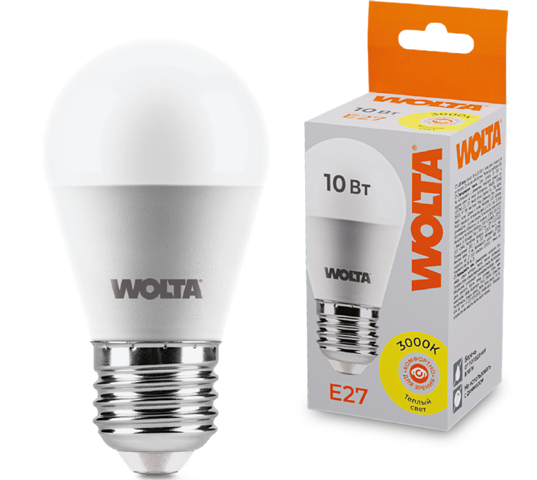 

Лампа светодиодная WOLTA 25Y45GL10E27 10Вт 3000K E27, 25Y45GL10E27