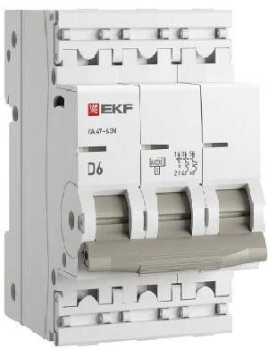 

Автоматический выключатель EKF M636306D 3P 6А (D) 6кА ВА 47-63N PROxima, M636306D