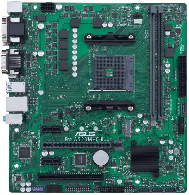 

Материнская плата mATX ASUS PRO A520M-C II/CSM (AM5, AMD A520, 2*DDR4 (4866), 4*SATA 6G RAID, M.2, 4*PCIE, Glan, D-Sub, DVI-D, HDMI, DP, COM, 4*USB 3., PRO A520M-C II/CSM