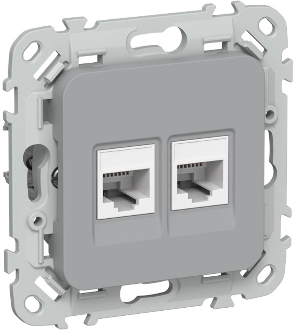 

Розетка компьютерная IEK FI-K22-1-K03 FLITE 2-местная RJ45 категория 5Е UTP РК5е-2-0-ФлС серый, FI-K22-1-K03