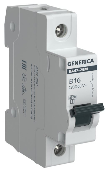 Изображение товара Автомат GENERICA MVA21-1-016-B-G – 16 А, 230 В, IP20, 1 полюс